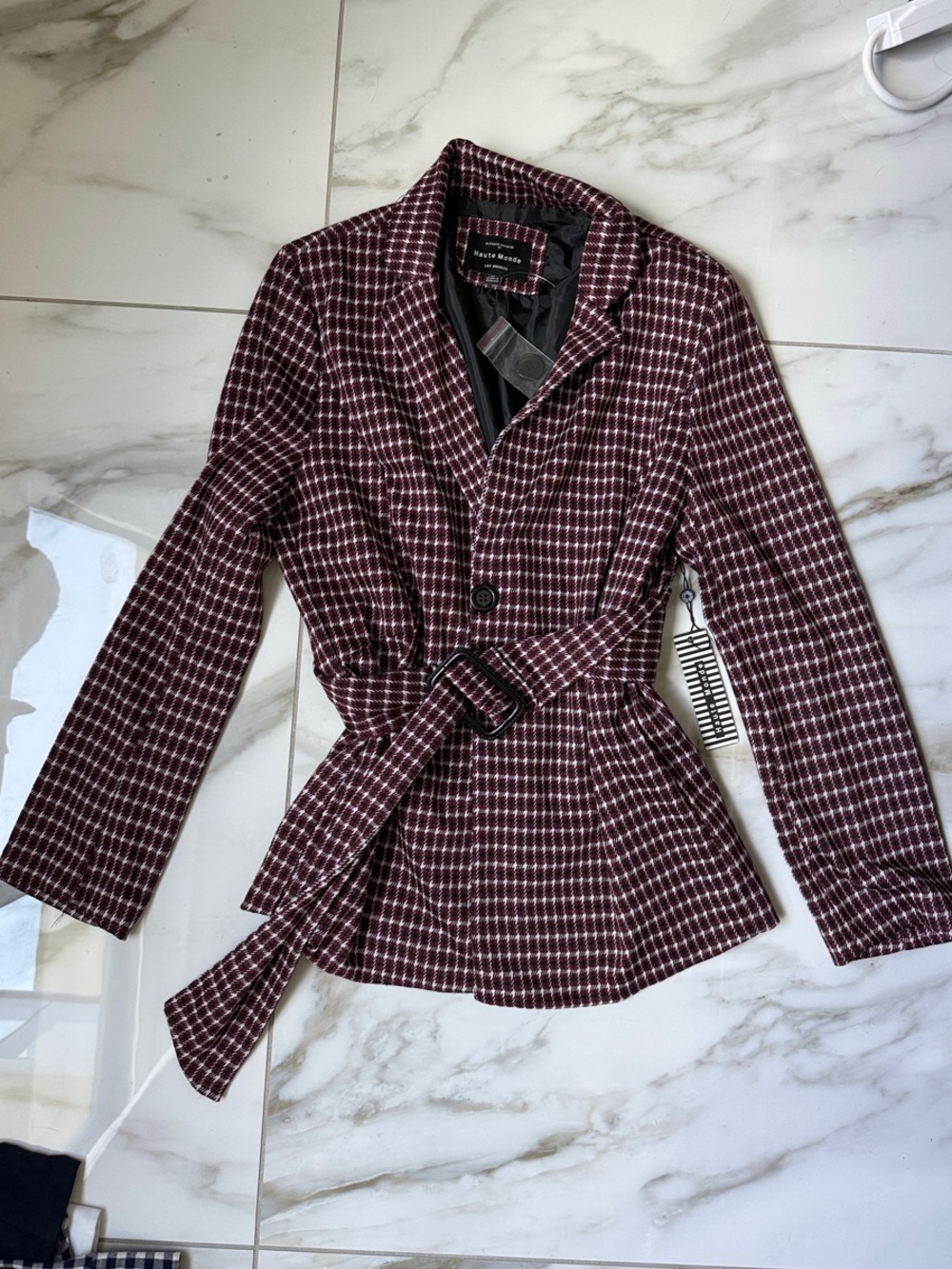 NWT Burgundy Plaid Belted Blazer size M